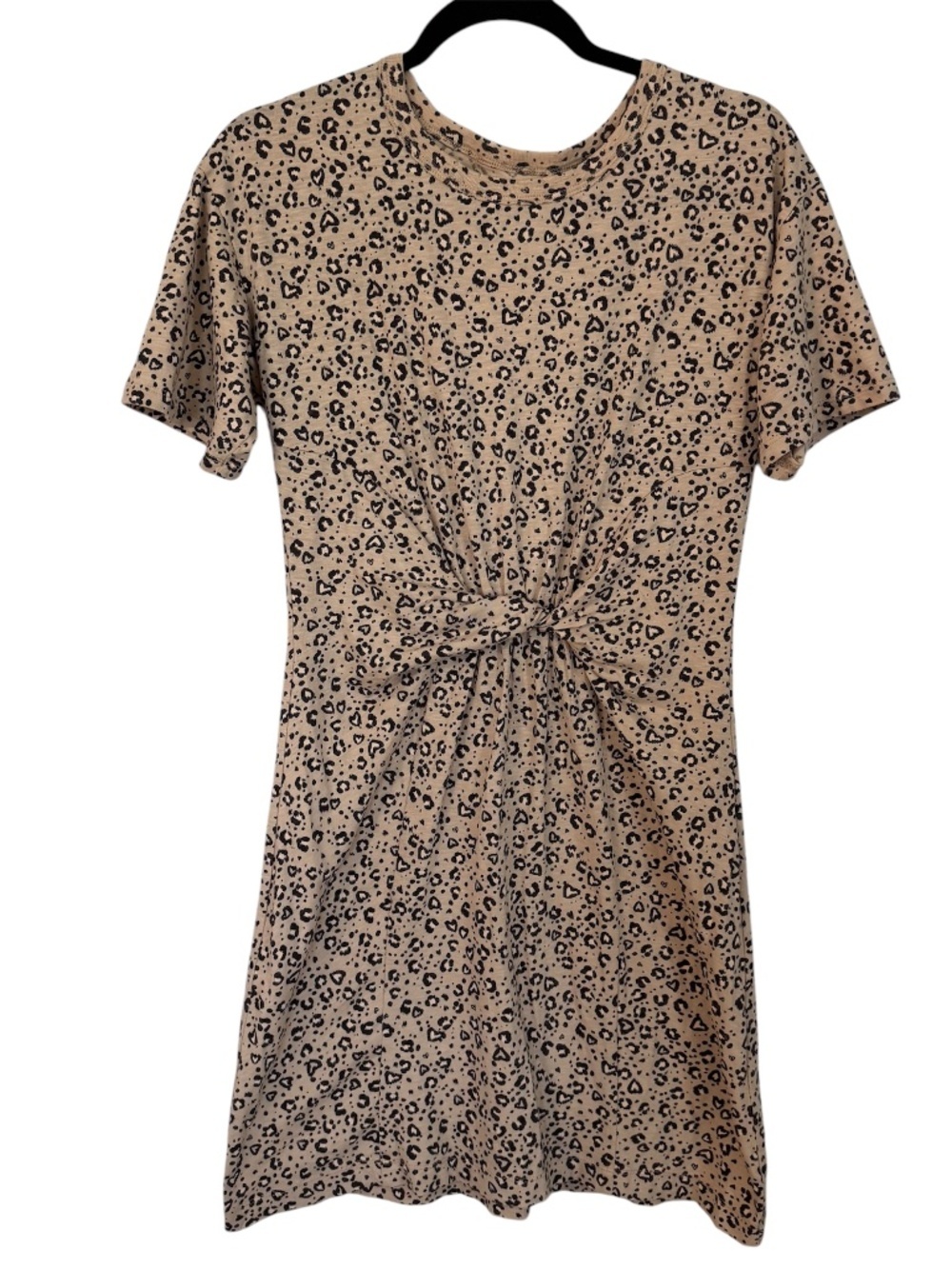 Aerie Womens Short Sleeve Leopard Print Knot-Front T-Shirt Cotton Dress Sz S NWO